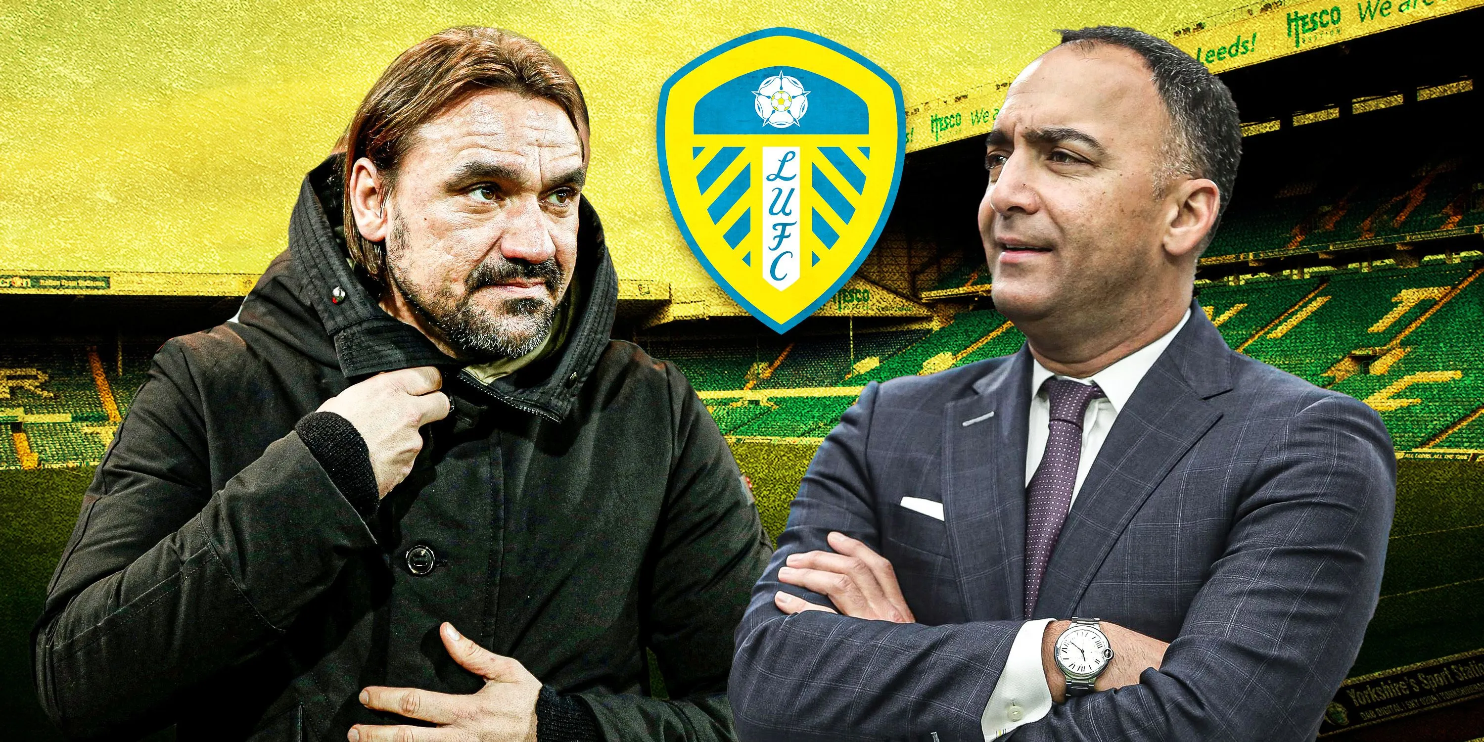 HLV Daniel Farke và chủ tịch Paraag Marathe của Leeds United, những người muốn giữ chân Manor Solomon